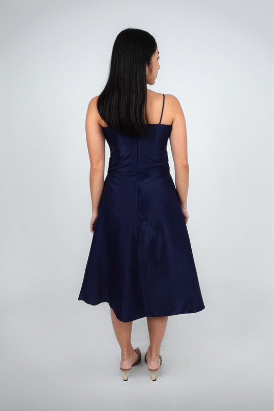 Navy Structured Midi with Bow Detail