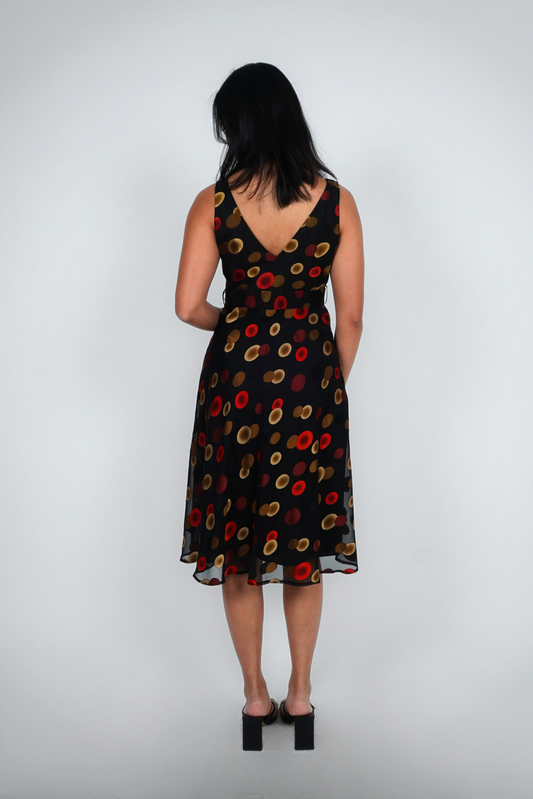 Black Dotted V-Neck Midi