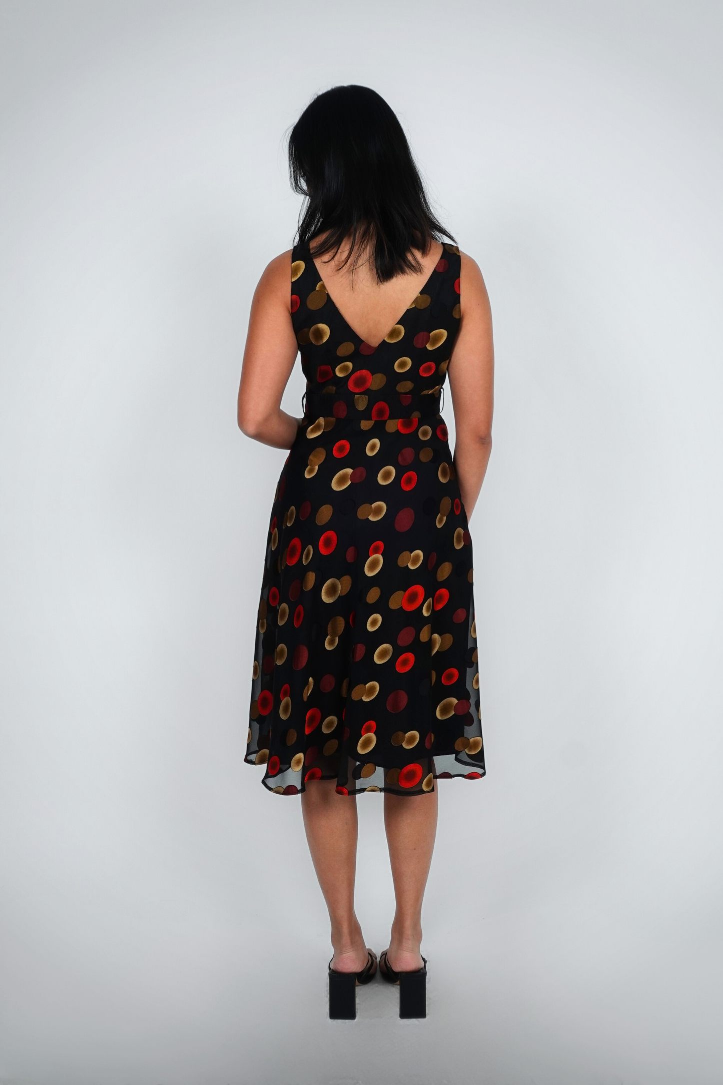 Black Dotted V-Neck Midi