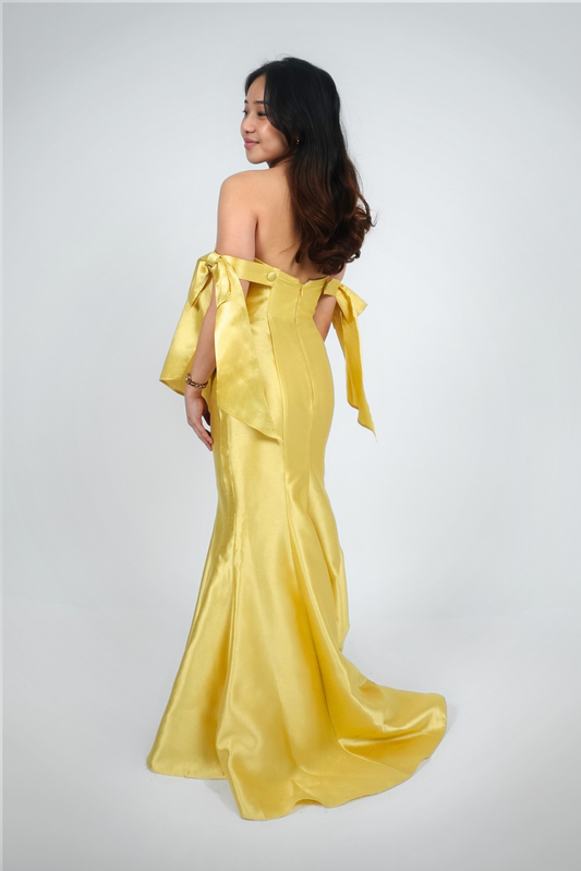 Yellow Ribbon Off-Shoulder Floor-Length Gown