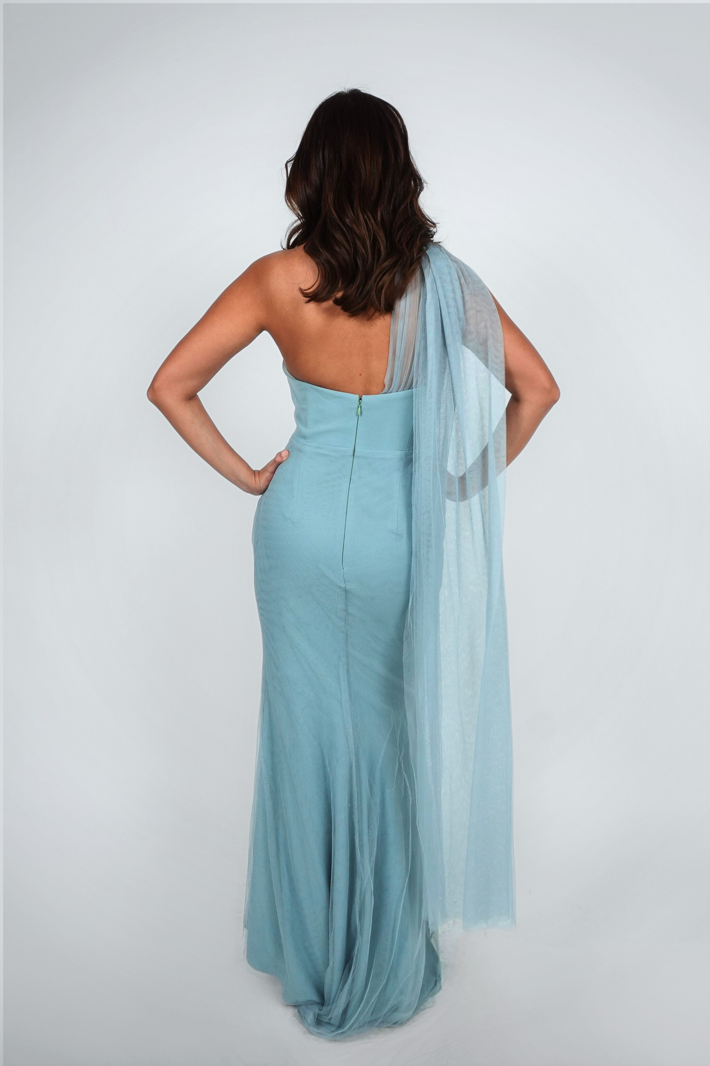 Teal One-Shoulder Floor-Length Gown