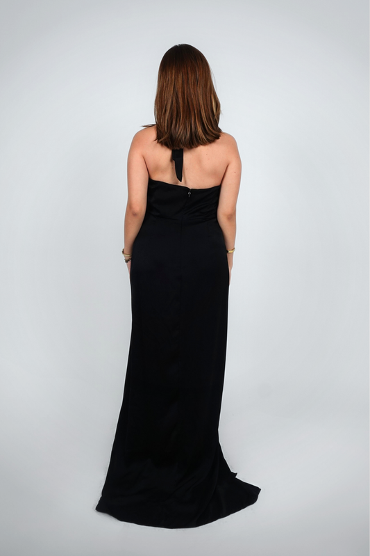Black Maxi with Gold Halter Detail and Side Slit