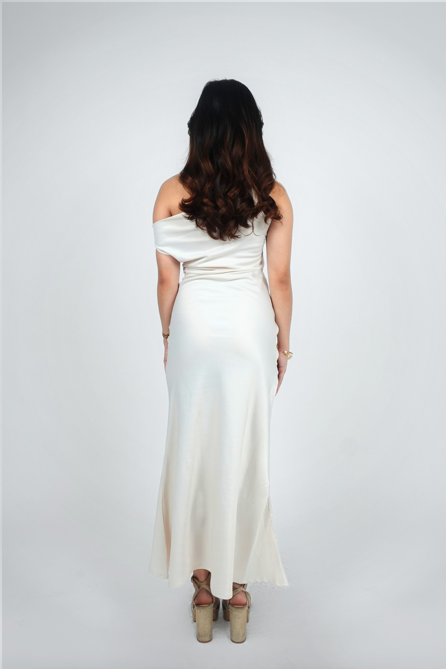 White One-Shoulder Drape Maxi Dress