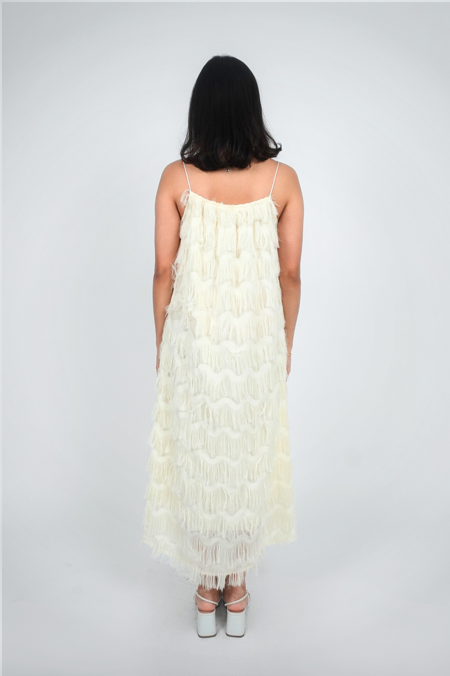White Frilled Spaghetti Strap Maxi