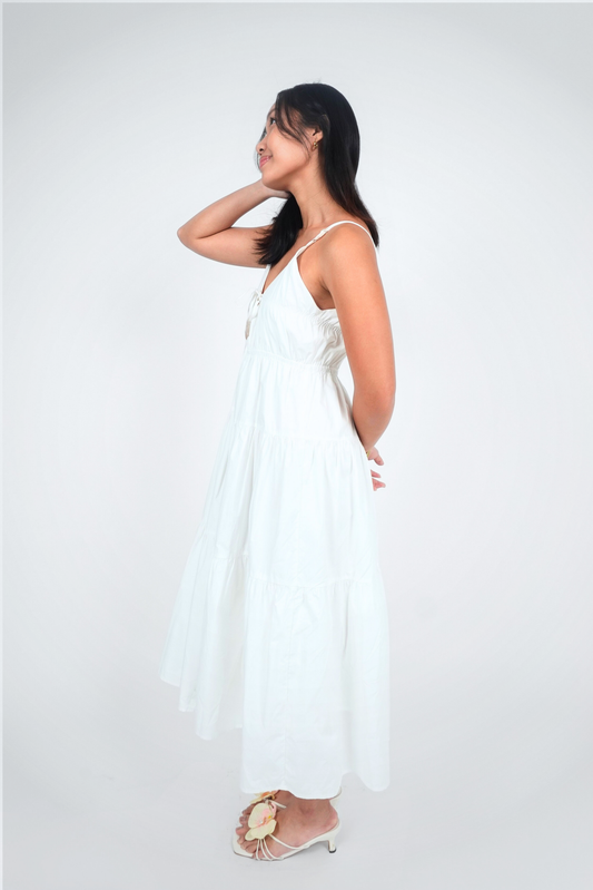 White Tiered Spaghetti Strap Midi