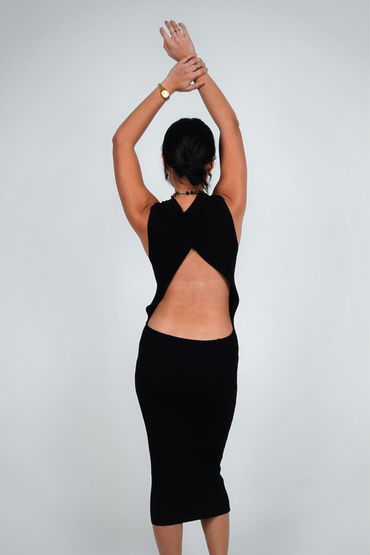 Black Backless Cut-Out Knit Midi