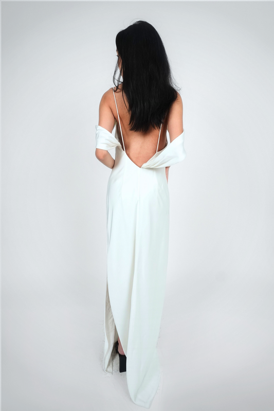White Drape-Shoulder Maxi