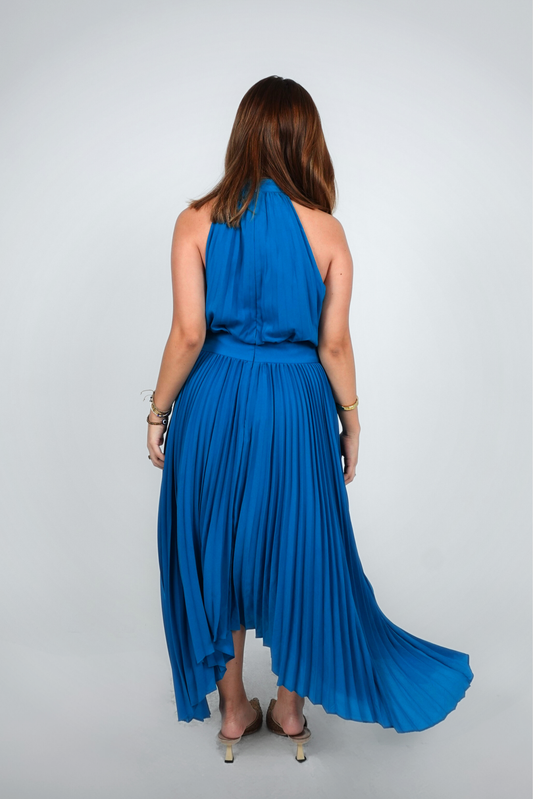 Blue Halter Pleated Midaxi
