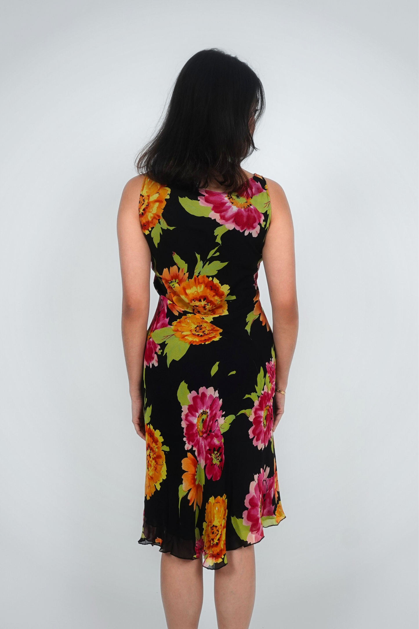 Black Asymmetrical Floral Midi