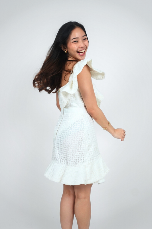 White Asymmetrical Textured Mini