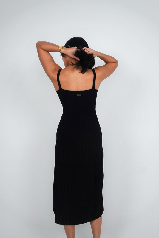 Black Sleeveless Ribbed Midi