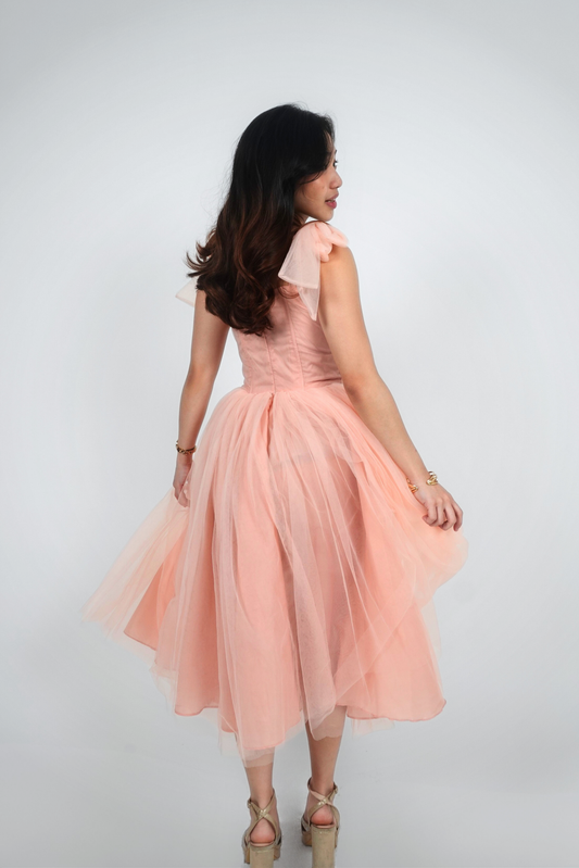 Blush Ribbon Straps Tulle Midi