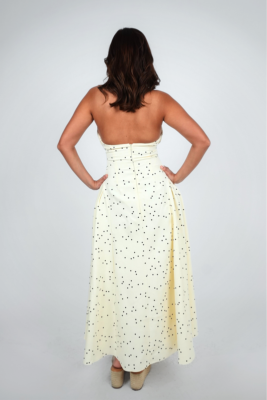Cream Polka Dot Halter Maxi