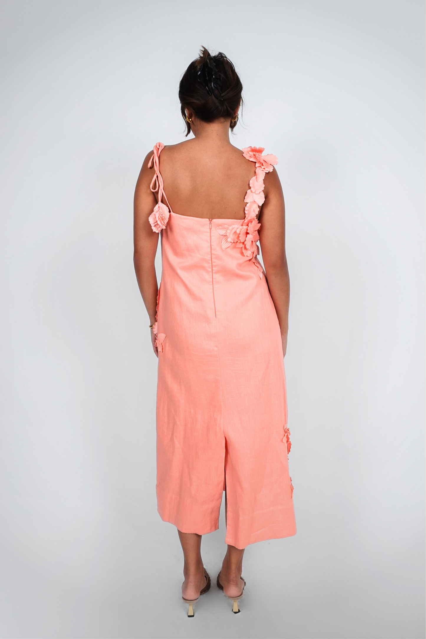 Coral Floral Appliqué Midi