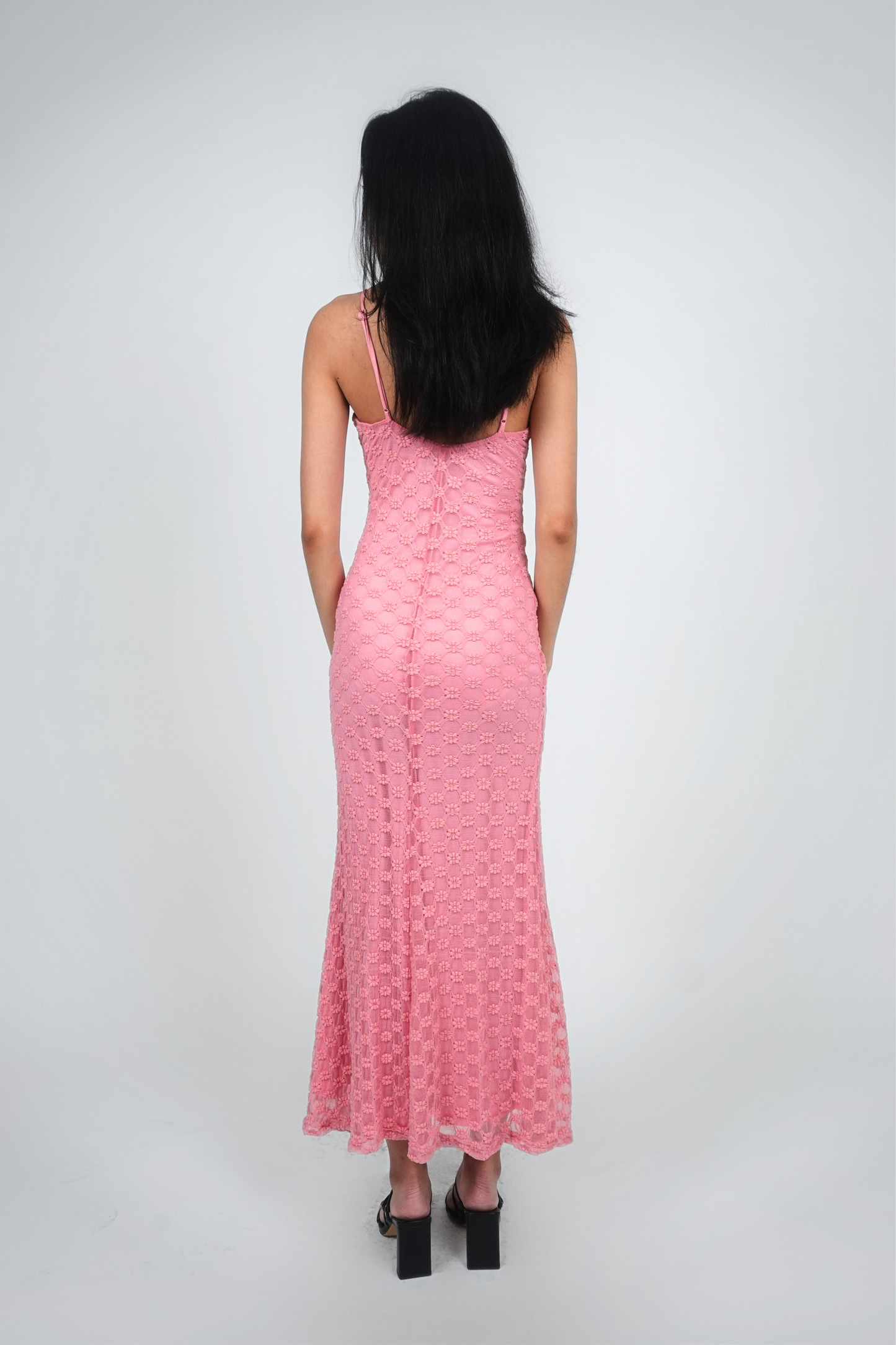 Pink Sleeveless Textured Midi