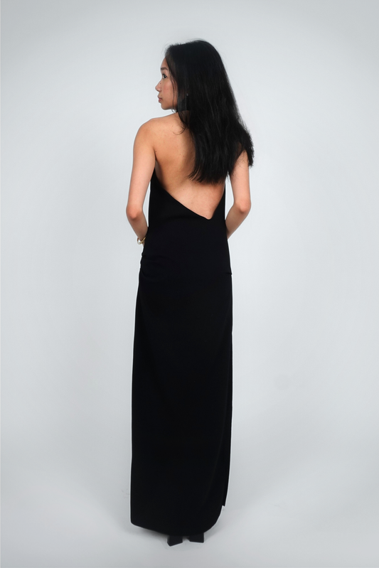 Black Halter Maxi with Side Slit