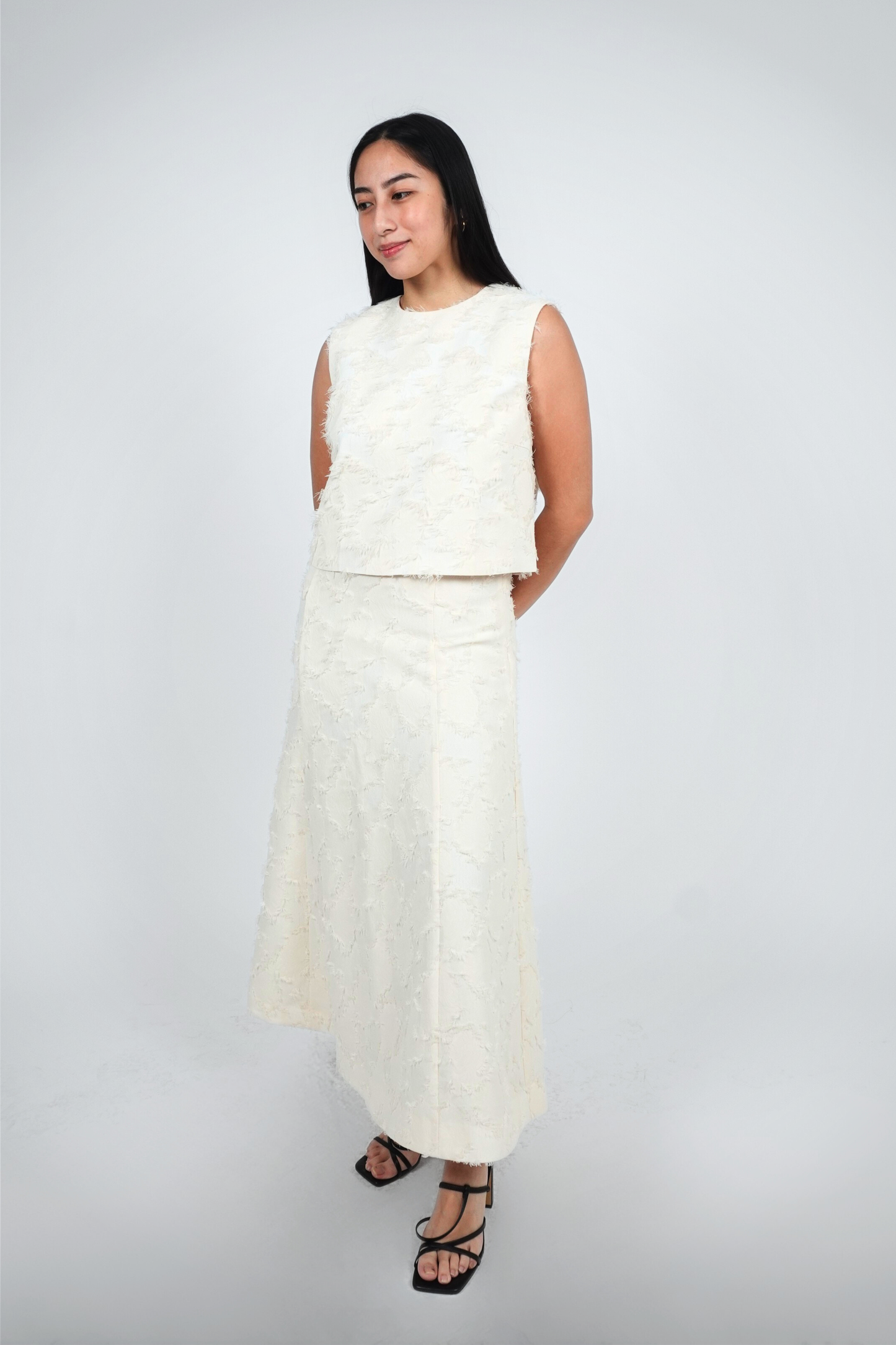 Ivory Textured Sleeveless Midi Set