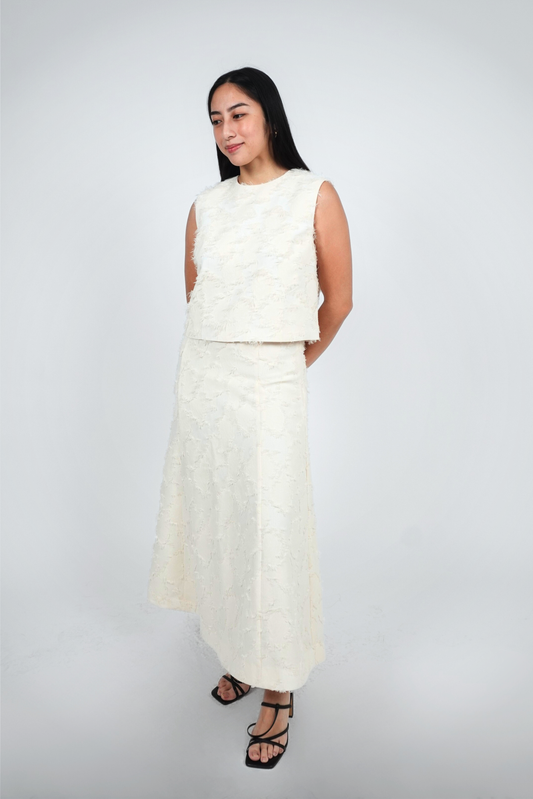 Ivory Textured Sleeveless Midi Set