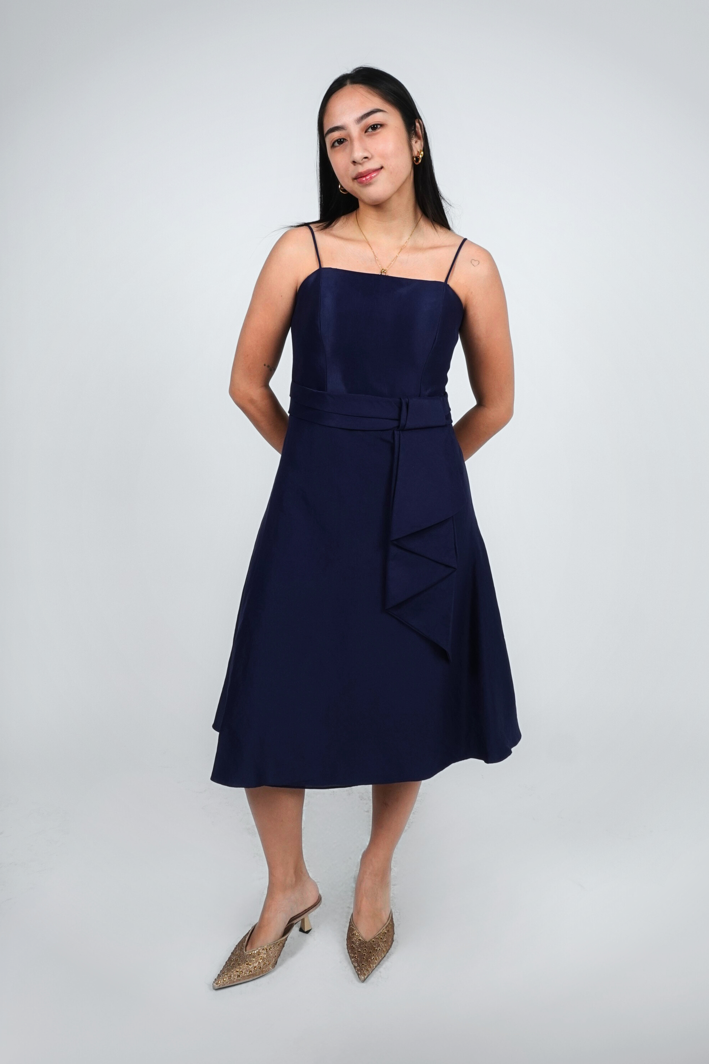 Navy Structured Midi with Bow Detail