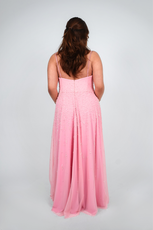 Pink Beaded Floor-Length Gown