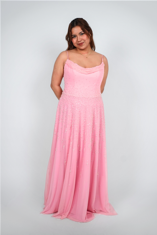 Pink Beaded Floor-Length Gown