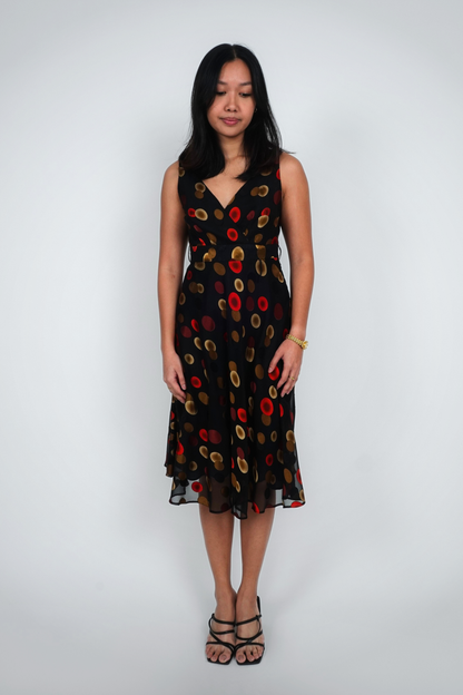 Black Dotted V-Neck Midi