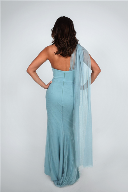 Teal One-Shoulder Floor-Length Gown