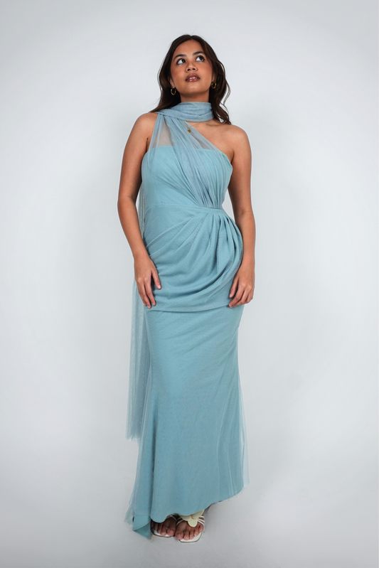 Teal One-Shoulder Floor-Length Gown