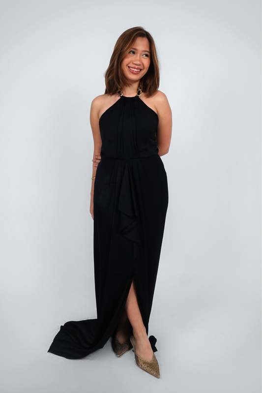 Black Maxi with Gold Halter Detail and Side Slit