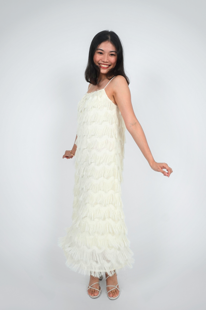 White Frilled Spaghetti Strap Maxi