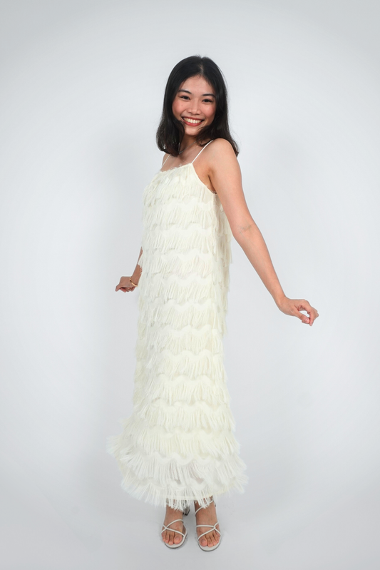 White Frilled Spaghetti Strap Maxi