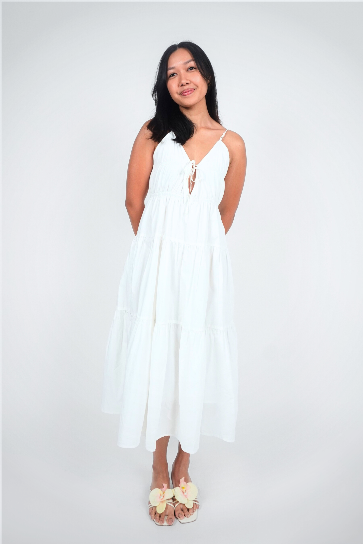 White Tiered Spaghetti Strap Midi