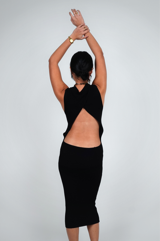 Black Backless Cut-Out Knit Midi