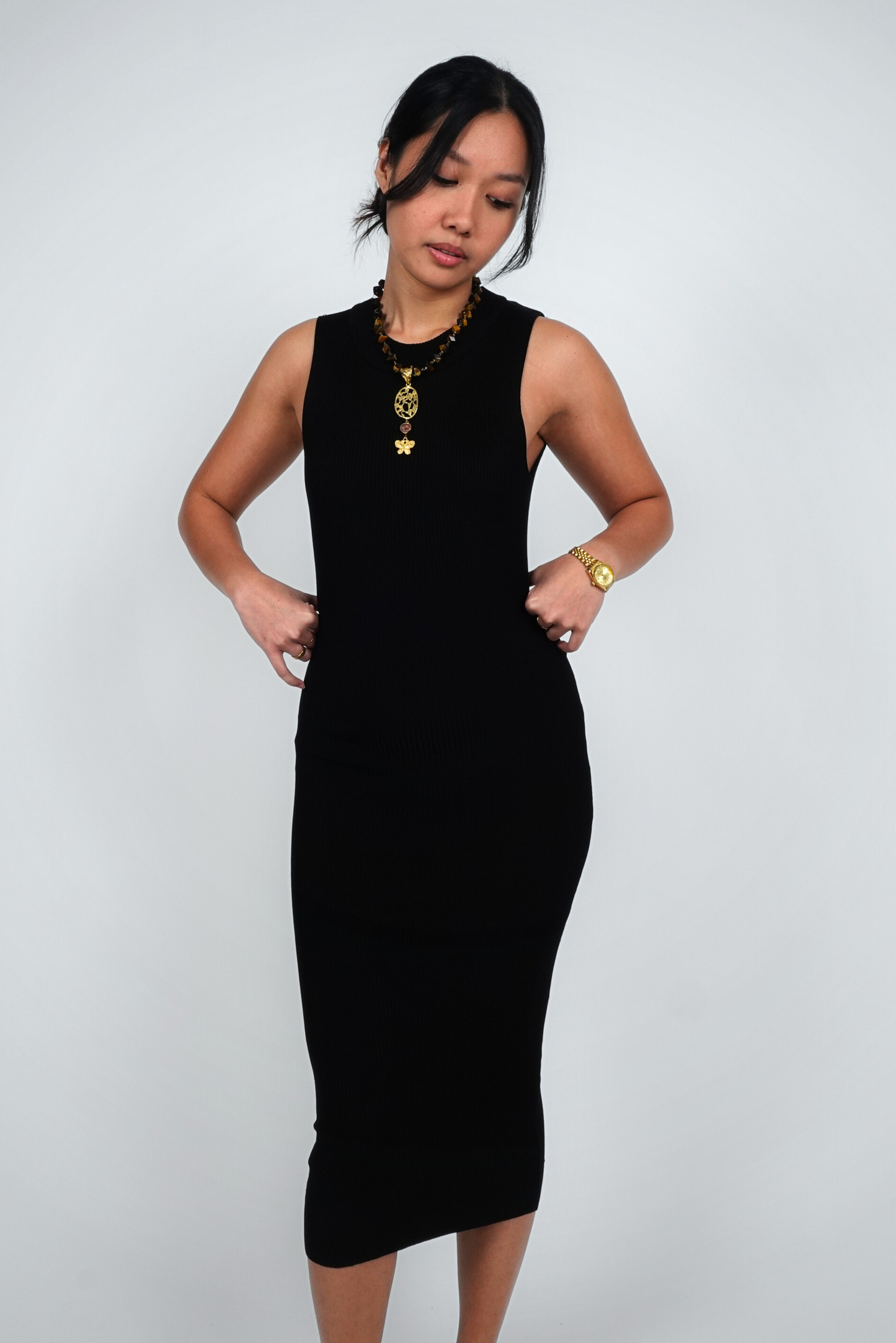 Black Backless Cut-Out Knit Midi