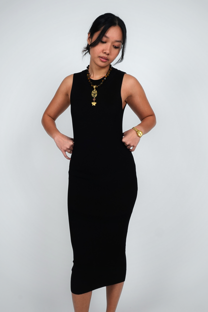 Black Backless Cut-Out Knit Midi