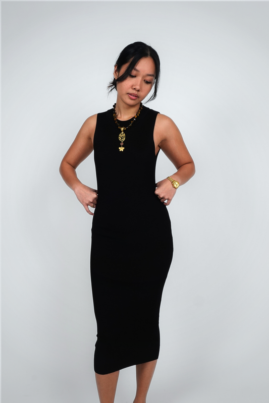 Black Backless Cut-Out Knit Midi