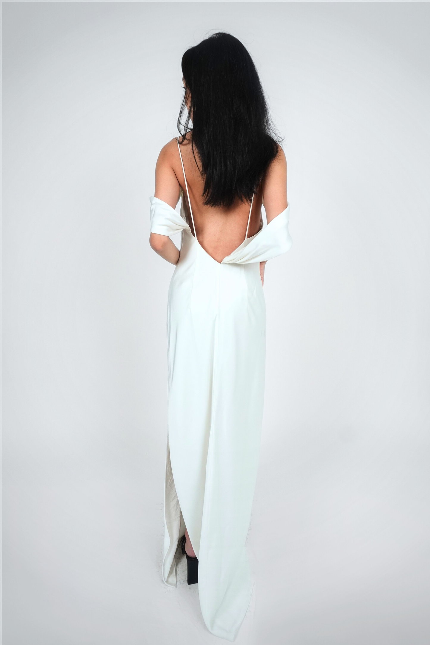 White Drape-Shoulder Maxi