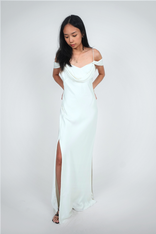 White Drape-Shoulder Maxi