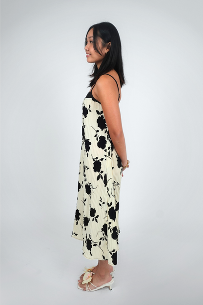 Black and Cream Sleeveless Floral Midi