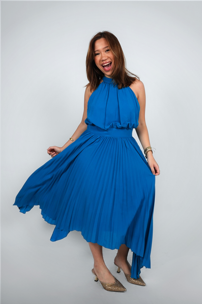 Blue Halter Pleated Midaxi