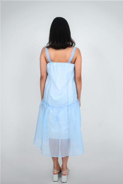 Baby Blue Sleeveless Tiered Midi