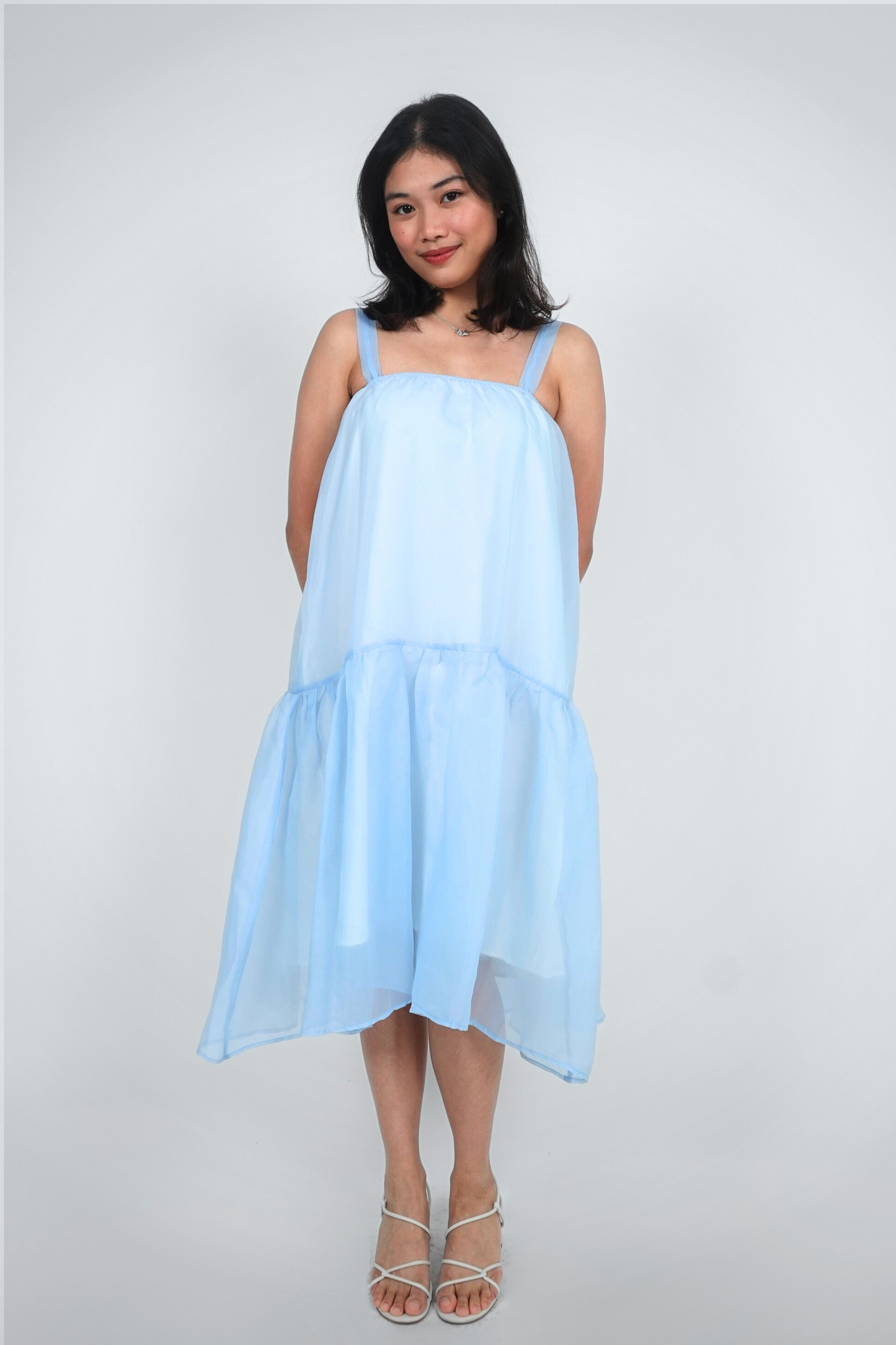 Baby Blue Sleeveless Tiered Midi