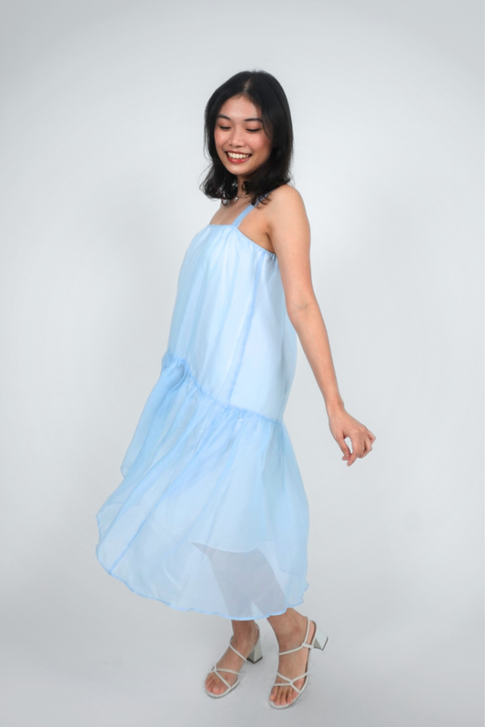 Baby Blue Sleeveless Tiered Midi