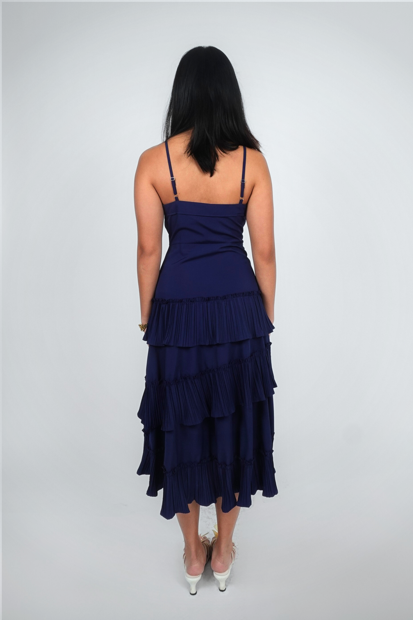 Navy Tiered Spaghetti Strap Midi