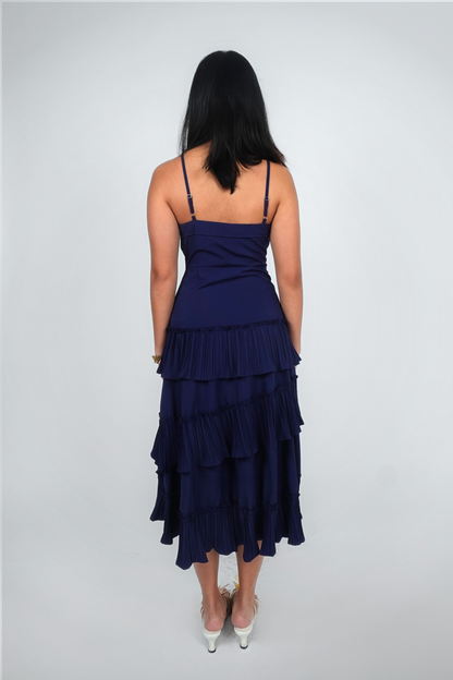 Navy Tiered Spaghetti Strap Midi