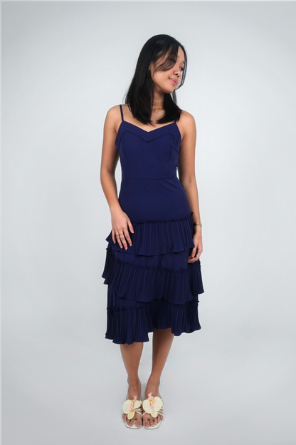 Navy Tiered Spaghetti Strap Midi