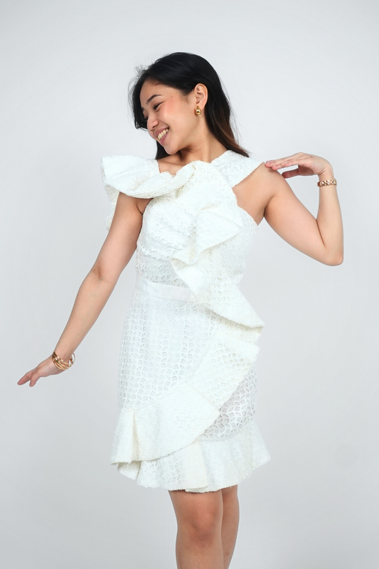 White Asymmetrical Textured Mini