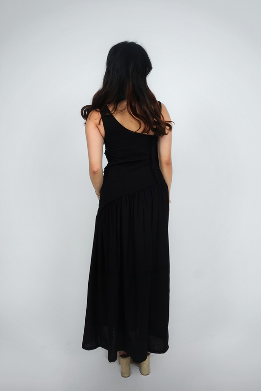 Black Ruched Spaghetti Strap Maxi