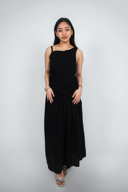Black Ruched Spaghetti Strap Maxi