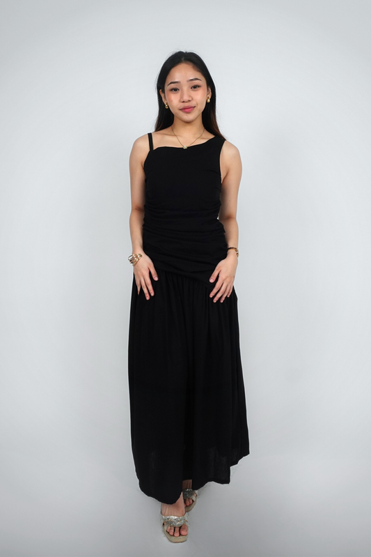 Black Ruched Spaghetti Strap Maxi
